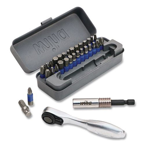 32-piece Gobox Terminatorblue Impact Bit Set With Mini Ratchet, Metric Hex, Phillips, Pozidriv, Sae Hex, Square And Torx