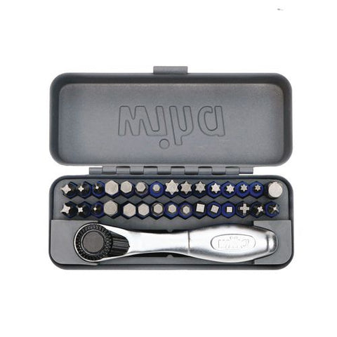 32-piece Gobox Terminatorblue Impact Bit Set With Mini Ratchet, Metric Hex, Phillips, Pozidriv, Sae Hex, Square And Torx