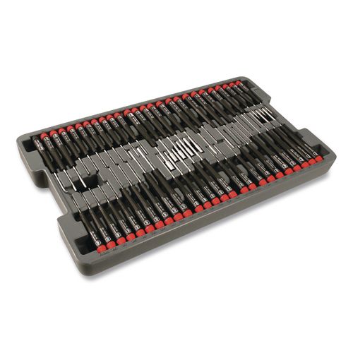 51-piece Precision Screwdriver Tray Set, Metric 6-point, Metric Hex, Metric Slotted, Phillips, Sae Hex And Torx, Black Handle