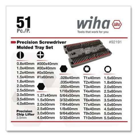 51-piece Precision Screwdriver Tray Set, Metric 6-point, Metric Hex, Metric Slotted, Phillips, Sae Hex And Torx, Black Handle