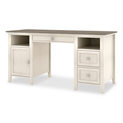 Abington Two-pedestal Wood Computer Desk, 60" X 23.63" X 30.25", Dusty Aged Oak/antique White