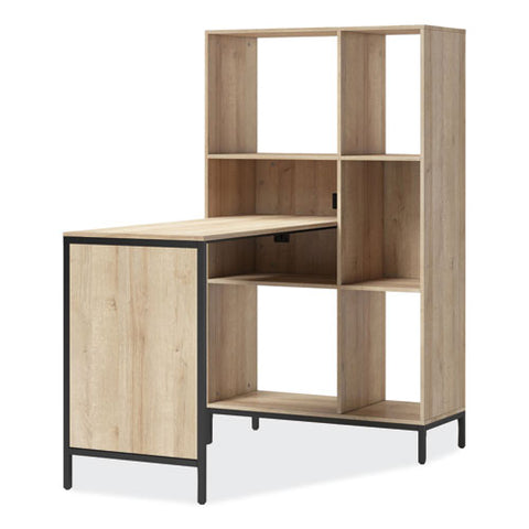 Turing Home Office Workstation With Integrated Bookcase And Power Center, 48.3" X 31.75" X 55.25", Desert Ash/black