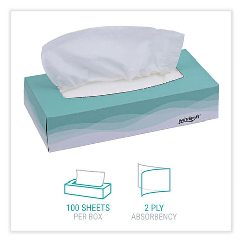 Facial Tissue, 2 Ply, White, Flat Pop-up Box, 100 Sheets/box, 30 Boxes/carton