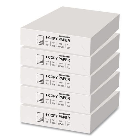 Copy Paper, 92 Bright, 3-hole Punch, 20 Lb Bond Weight, 8.5 X 11, White, 500 Sheets/ream, 5 Reams/carton