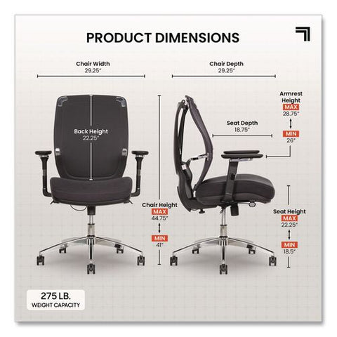 Flex Back Ergonomic Mesh Swivel Task Chair, Supports 275 Lbs, 18.5" To 22.25" Seat Height, Dark Gray Seat/back, Silver Base