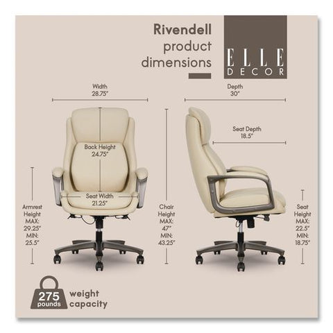 Rivendell Air Lumbar Ergonomic Executive Office Chair, Supports 275 Lb,18.75" To 22.5" Seat Height, Cream Seat/back,gray Base