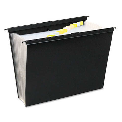 Slide-bar Expanding Pocket File, 13 Sections, 15" Capacity, Letter Size, Black