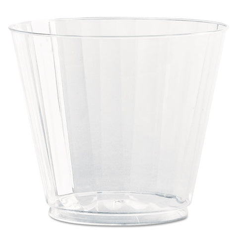 Classic Crystal Plastic Tumblers, 9 Oz, Clear, Fluted, Squat, 20/pack, 12 Packs/carton