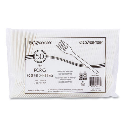 Ecosense Renewable Plant Starch Cutlery, Fork, 7", 50/pack, 20 Packs/carton