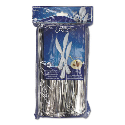 Reflections Heavyweight Plastic Utensils, Knife, Silver, 7 1/2", 40/pack