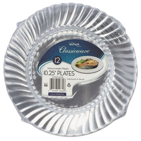 Classicware Plastic Dinnerware Plates, 10.25" Dia, Clear, 12/pack