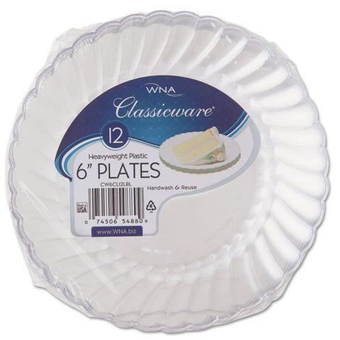 Classicware Plastic Plates, 6" Dia, Clear, 12/pack, 15 Packs/carton