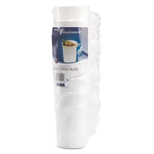 Classicware Plastic Coffee Mugs, 8 Oz, White, 8/pack, 24 Packs/carton