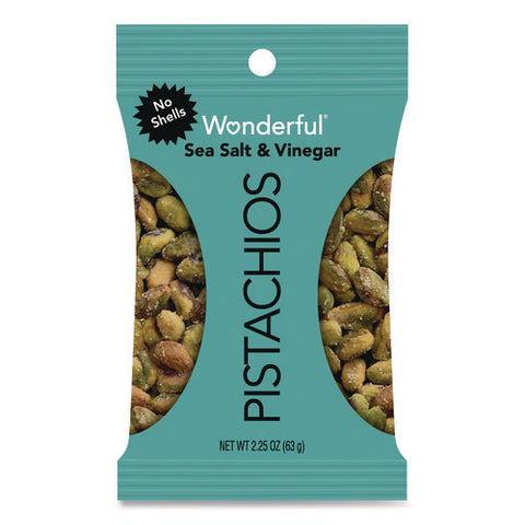 Wonderful No Shells Pistachios, Sea Salt And Vinegar, 2.25 Oz Bag, 8/box