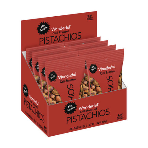 No Shells, Chili Roasted Pistachios, 2.25 Oz Packet, 8 Packets/box, 3 Boxes/carton