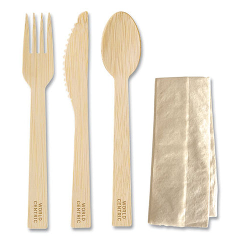 Bamboo Cutlery, Knife/fork/spoon/napkin, 6.7", Natural, 250/carton