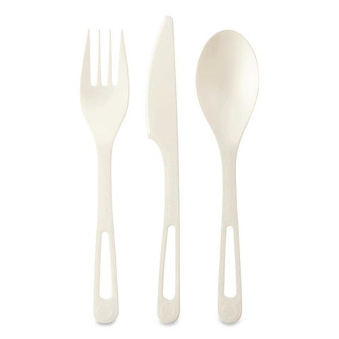 Tpla Cutlery, Medium Heavyweight, Fork/knife/spoon, Plastic, Light Beige, 24/pack