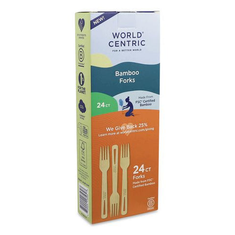 Bamboo Cutlery, Medium Heavyweight, Fork, Paper, Natural, 24/pack
