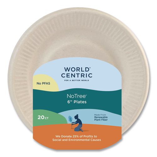 Fiber Plates, 6" Dia, Natural, 20/pack
