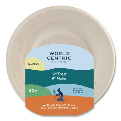 Fiber Plates, 6" Dia, Natural, 20/pack