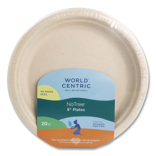 Fiber Plates, 9" Dia, Natural, 20/pack