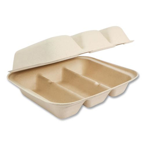 Fiber Hinged Takeout Containers, Taco Box, 7.9 X 9.2 X 3.2, Natural, Sugarcane Fiber, 300/carton