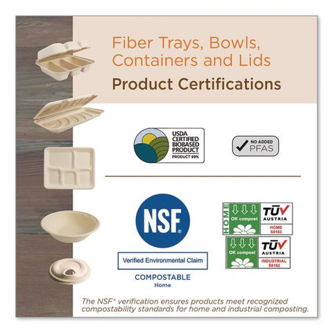 Fiber Hinged Takeout Containers, 8.2 X 8.8 X 2.9, Natural, Sugarcane Fiber, 300/carton