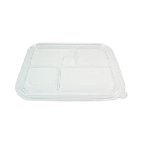 Pla Lids For Fiber Bento Box Containers, Five Compartments, 12.1 X 9.8 X 0.8, Clear, Plastic, 300/carton