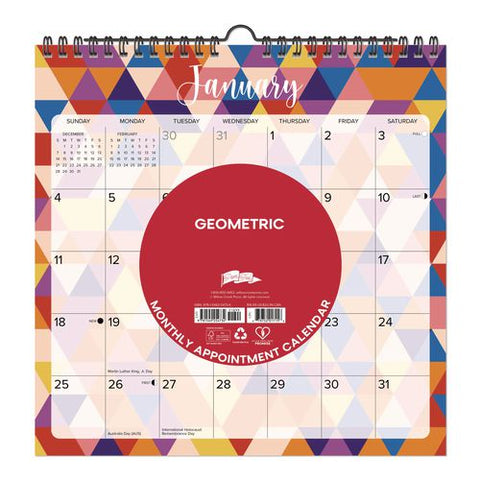 Geometric 2026 Spiral Wall Calendar, Geometric Artwork, 12 X 12, Multicolor Sheets, 12-month (jan To Dec): 2026