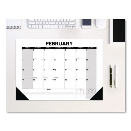 Basic Small Monthly Desk Pad Calendar, 17 X 12, White/gray/black Sheets, Black Headband/corners, 12-month (jan To Dec) 2026