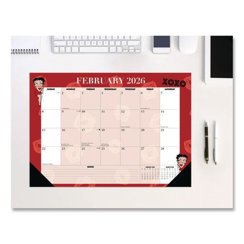 Betty Boop Small Monthly Desk Pad Calendar, 17 X 12, Red/white Sheets, Black Headband, Black Corners, 12-month (jan-dec) 2026