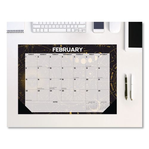 Celestial Small Monthly Desk Pad Calendar, 17 X 12, Black/gold/gray Sheets, Black Headband/corners, 12-month (jan-dec) 2026