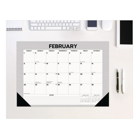 Pinstripe Small Monthly Desk Pad Calendar, 17 X 12, White/gray Sheets, Black Headband, Black Corners, 12-month (jan-dec) 2026