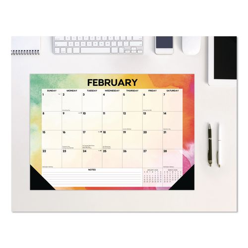 Rainbow Gradient Small Monthly Desk Pad Calendar, 17 X 12, White Sheets, Black Headband/corners, 12-month (jan To Dec): 2026