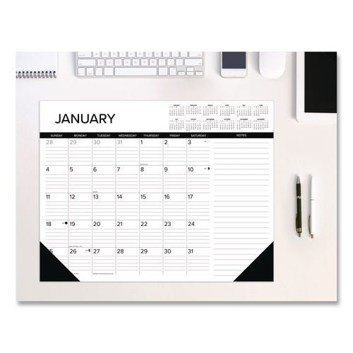 Black-and-white With Lines Large Monthly Desk Pad Calendar, 22 X 17, White Sheets, Black Corners, 12-month (jan To Dec): 2026