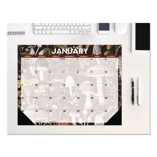Mushrooms Large Monthly Desk Pad Calendar, 22 X 17, Multicolor Sheets, Black Headband/corners, 12-month (jan To Dec) 2026