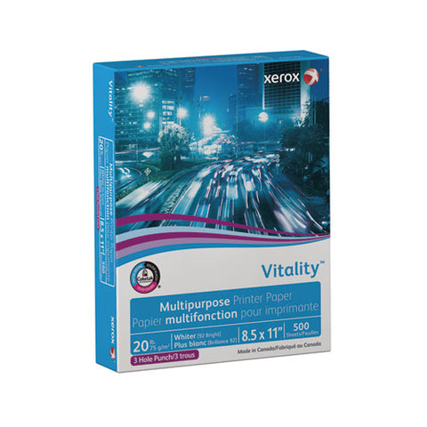 Vitality Multipurpose Print Paper, 92 Bright, 3-hole, 20 Lb Bond Weight, 8.5 X 11, White, 500/ream