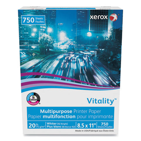 Vitality Multipurpose Print Paper, 92 Bright, 20 Lb Bond Weight, 8.5 X 11, White, 750 Sheets/ream