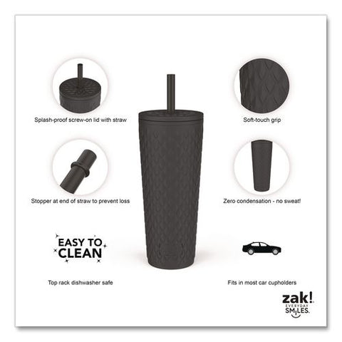 Cora Stainless Steel Double Wall Insulated Tumbler, 24 Oz, Ebony