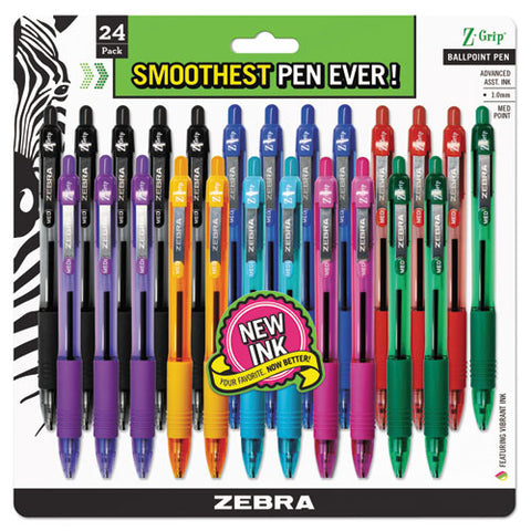 Z-grip Ballpoint Pen, Retractable, Medium 1 Mm, Assorted Business And Artistic Ink Colors, Assorted Barrel Colors, 24/pack