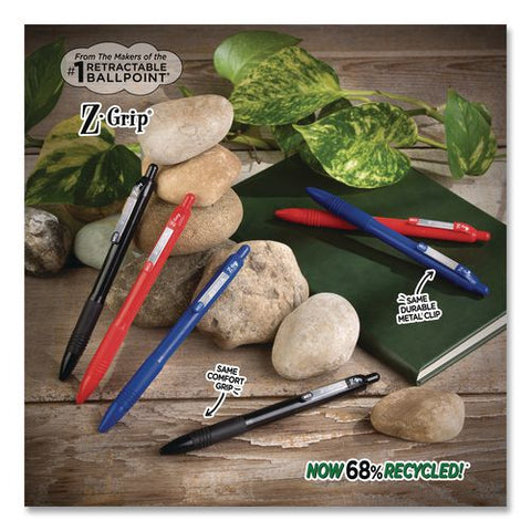 Z-grip Ballpoint Pen With Recycled Material, Retractable, Medium 1 Mm, Assorted Ink And Barrel Colors, 24/pack