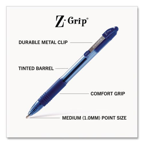 Z-grip Ballpoint Pen, Retractable, Medium 1 Mm, Blue Ink And Barrel, 48/pack