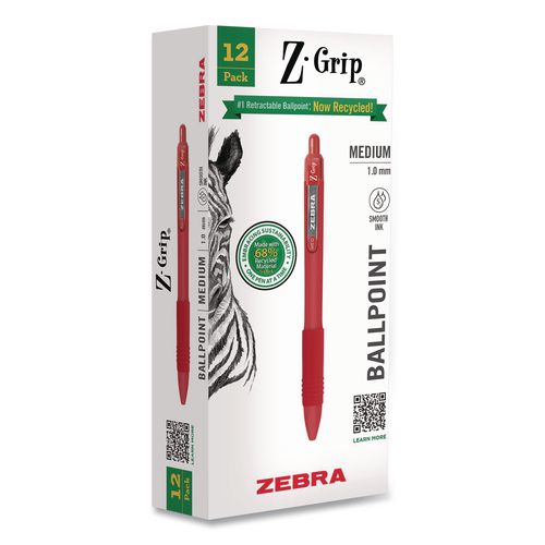 Z-grip Recycled Retractable Ballpoint Pen, Medium 1 Mm, Red Ink, Red Barrel, Dozen