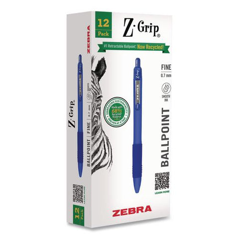 Z-grip Recycled Retractable Ballpoint Pen, Medium 0.7 Mm, Blue Ink, Blue Barrel, Dozen