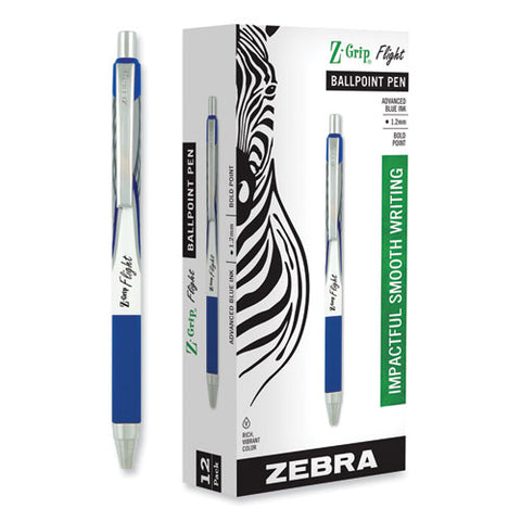 Z-grip Flight Ballpoint Pen, Retractable, Bold 1.2 Mm, Blue Ink, Black/blue/white Barrel, 12/pack