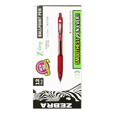 Z-grip Ballpoint Pen, Retractable, Medium 1 Mm, Red Ink, Red/clear Barrel, Dozen