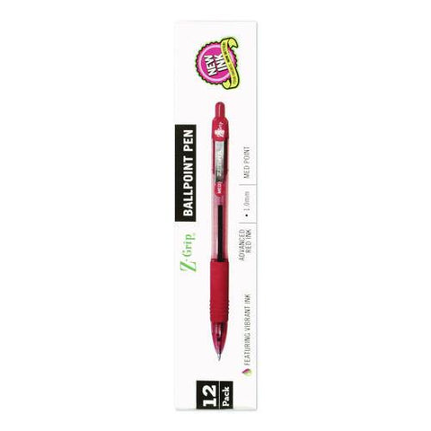 Z-grip Ballpoint Pen, Retractable, Medium 1 Mm, Red Ink, Red/clear Barrel, Dozen