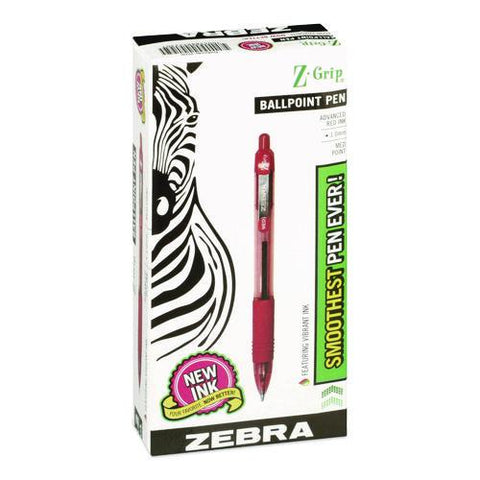Z-grip Ballpoint Pen, Retractable, Medium 1 Mm, Red Ink, Red/clear Barrel, Dozen