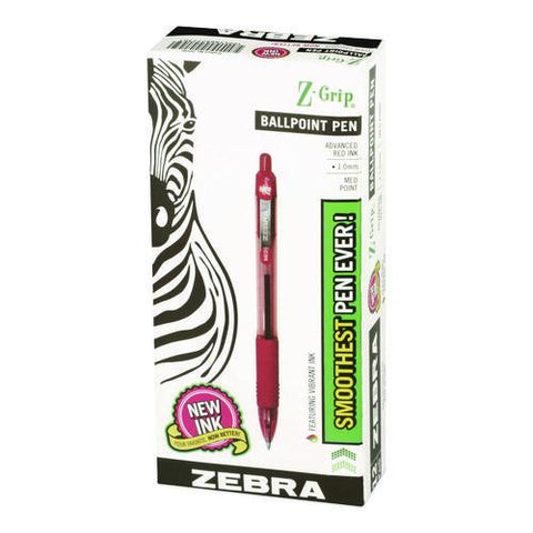 Z-grip Ballpoint Pen, Retractable, Medium 1 Mm, Red Ink, Red/clear Barrel, Dozen