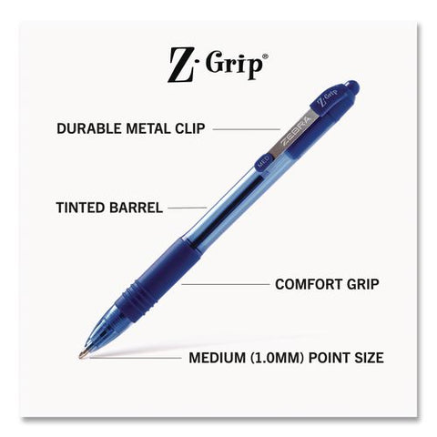Z-grip Ballpoint Pen, Retractable, Medium 1 Mm, Blue Ink, Transparent Blue Barrel, 96/pack